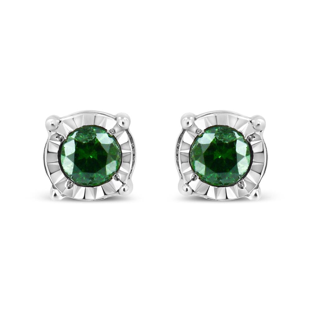 Haus of Brilliance Sterling Silver Rose Cut Green Diamond Stud Earrings